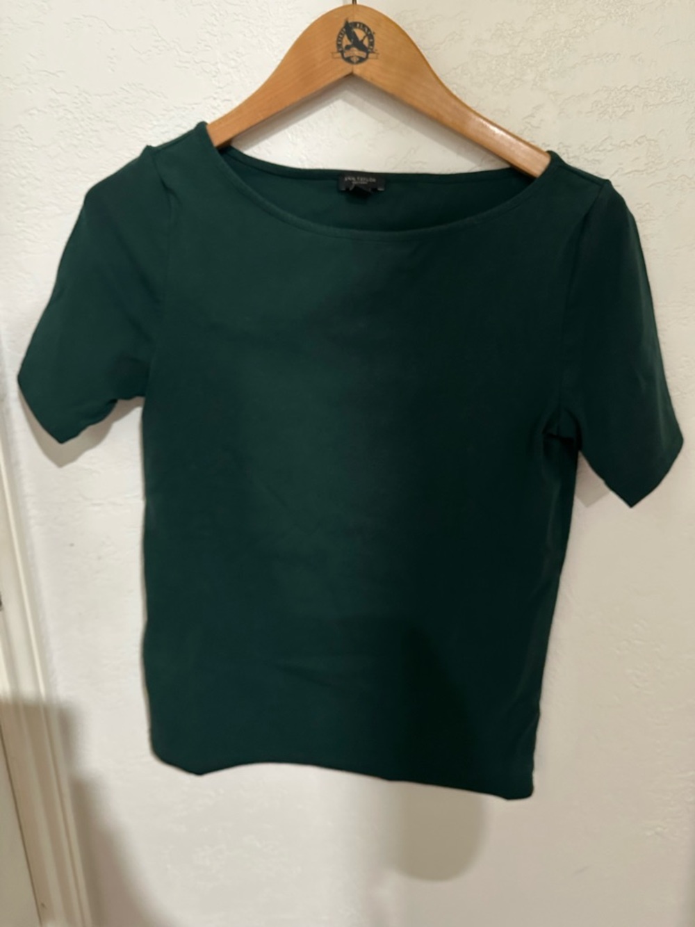 Ann Taylor Forest Green Short Sleeve Boatneck Top